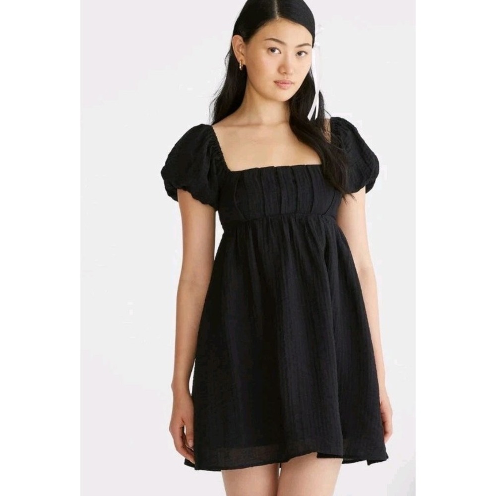 Aeropostale Babydoll Dress Size Small Black Puff Sleeve Milkmaid Coquette Lined
